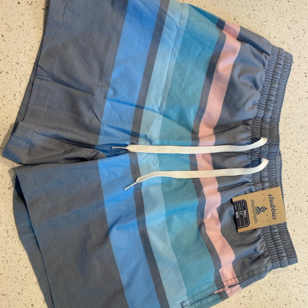 Chubbies Blue and Pink Athletic Shorts with Stripes